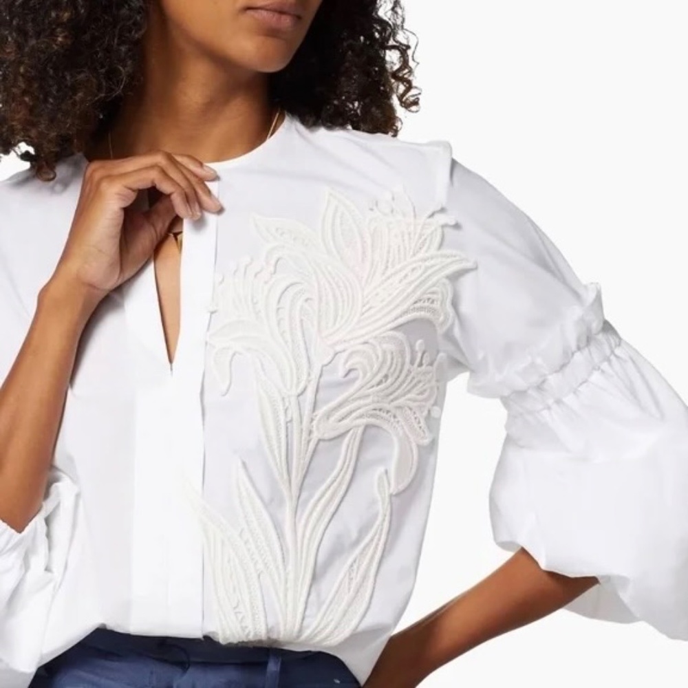 Silvia Tcherassi White Cotton Embroidered Wenda  Blouse Top Sz L
